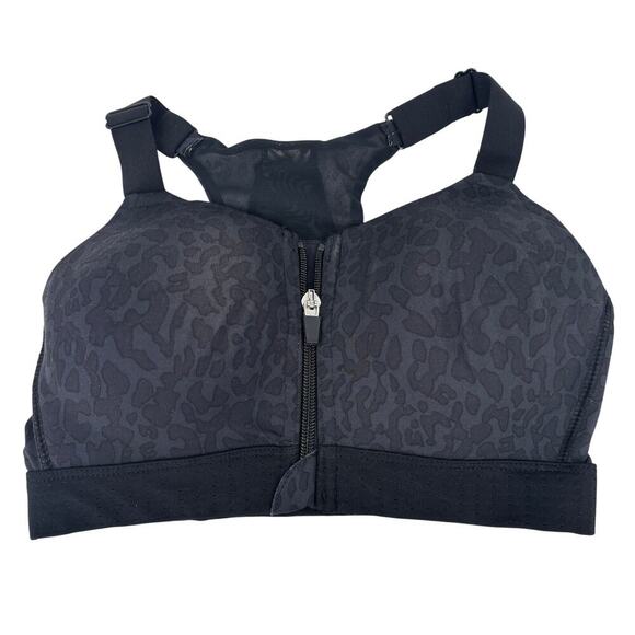 Layer 8 Racerback Sports Bra Size S Black Leopard Zip Front Mesh Quick Dry - Picture 1 of 7